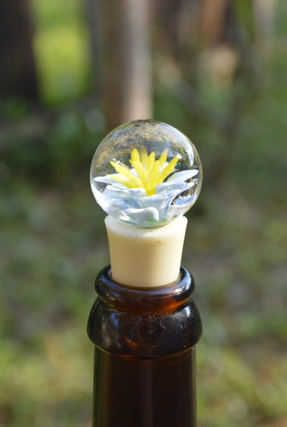 Hand Blown Glass Wine or Beer Bottle Stopper Silver Fumed Cobalt
