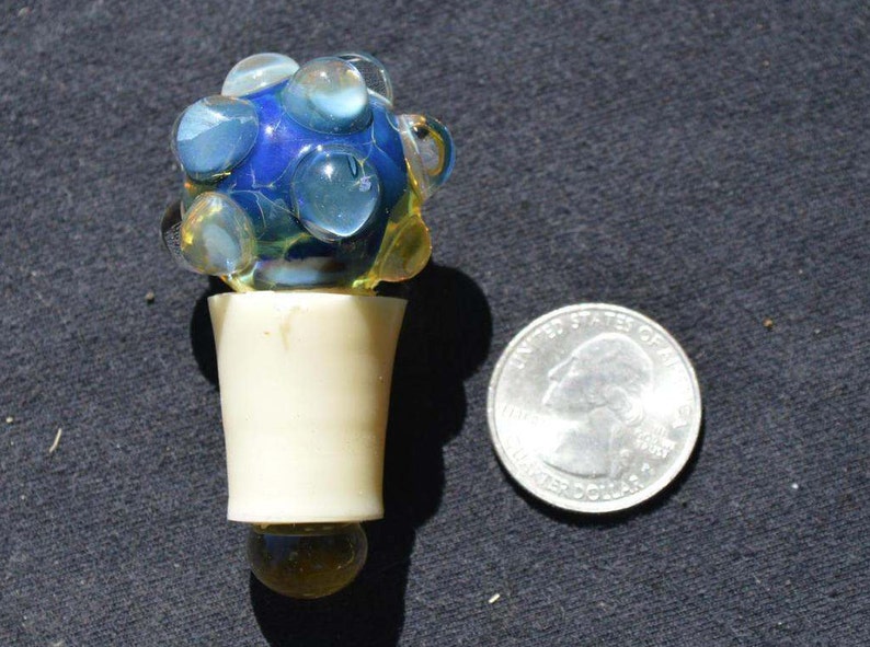 Hand Blown Glass Wine or Beer Bottle Stopper Silver Fumed Cobalt
