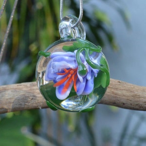 Hand Blown Glass Pendant - Flower with Vine