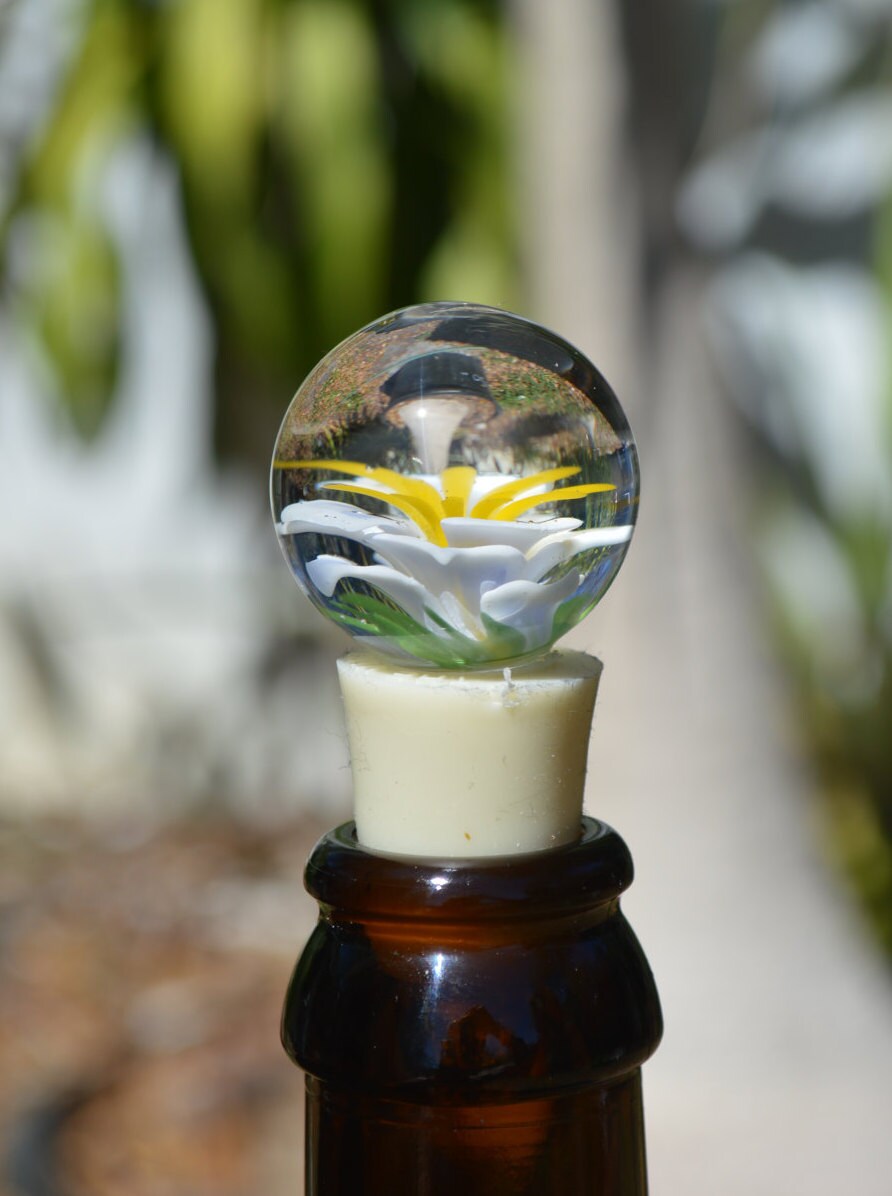 Hand Blown Glass Wine or Beer Bottle Stopper Silver Fumed Cobalt