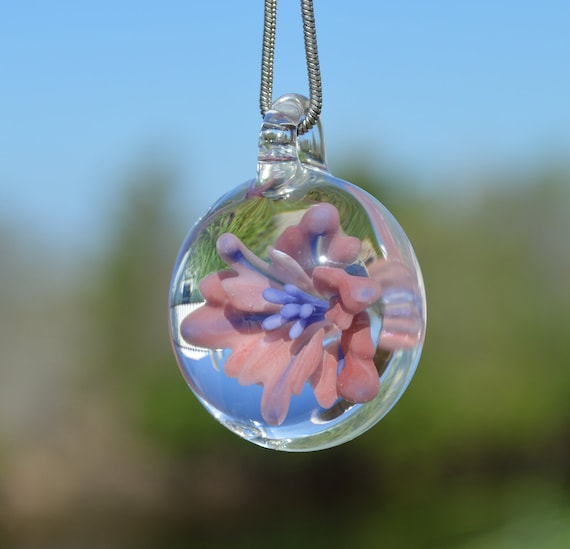 Flower Necklace Pendant Glass Charm - Blown Glass Flower Pendant Necklace Flower Necklace Pendant Glass Charm - Blown Glass Flower Pendant Necklace