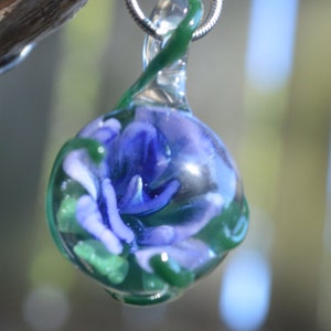 Hand Blown Glass Pendant - Flower with Vine