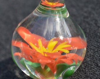 Hand Blown Glass Pendant - Flower with Vine