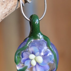 Hand Blown Glass Pendant - Implosion Flower with Vine
