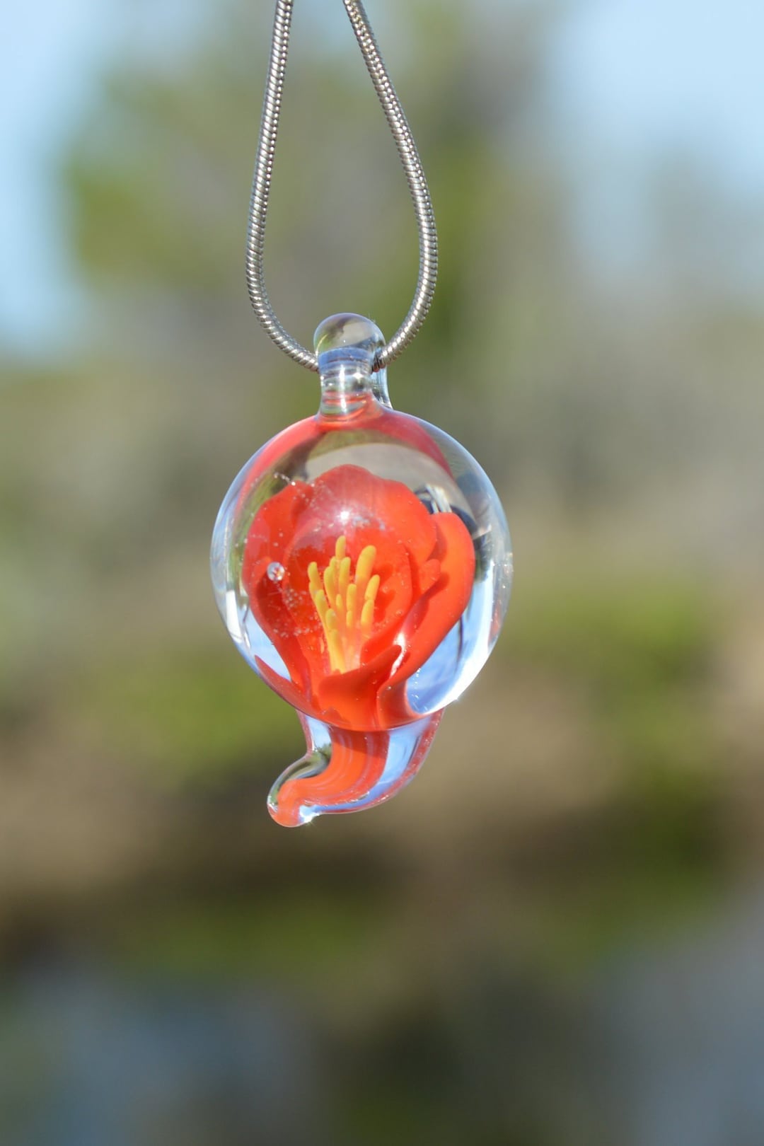 Flower Necklace Pendant Glass Flower Necklace Charm Imploaded Flower
