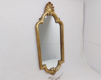 Gold Wooden Mirror Long Rectangle Geratal Belgium 60s 70s