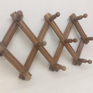 Old Wooden Accordeon Foldable Coat Rack, Wall Storage Aged Wood