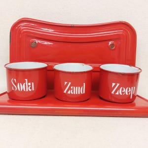 Lavar sabão pendurado na parede caixas de armazenamento vintage esmalte vermelho esmalte rack de parede soda areia sabão esmalte francês