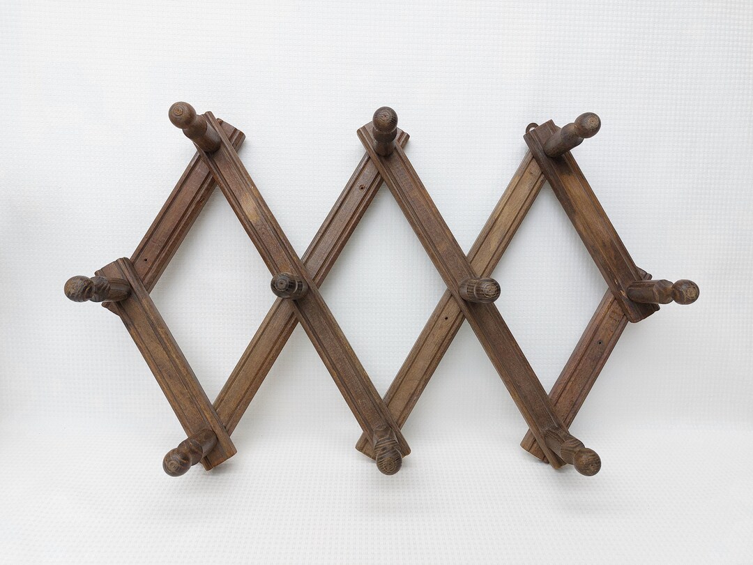 Vintage Wooden Accordion Coat Rack Herringbone Etsy