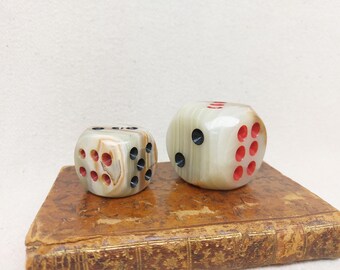 Vintage Onyx Dices Set - Small and Large Natural Stone Dice - Red Black - Game Room Decor Trinkets