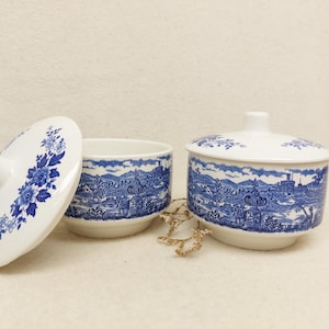 Broadhurst Sugar Dishes Blue Transferware Staffordshire Ironstone English Farmhouse Style The English Scene