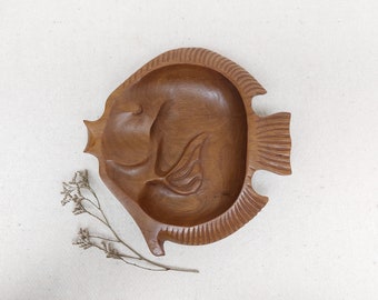 Teak Wood Fish Trinket Dish Wall Hanging MCM