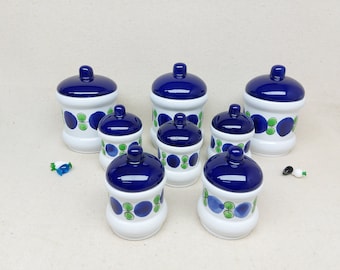 Large Set Storage Jars Waechtersbach Ceramic Blue White