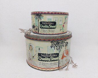 Set Mackintosh's Quality Street Tins Grande petite boîte en métal vintage des années 1950 Couleurs pastel