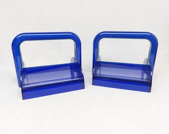 Rare Color Blue Guzzini Napkin Holders Plastic 80s Clear Set