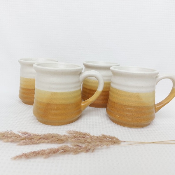 Set of 4 Cups Mugs Taiwan Vintage White Yellow Mustard