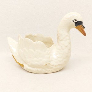 Swan Planter Ceramic Vintage Beige Decorative Vintage Planter Animal Bird Farmhouse Handpainted
