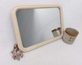 Miroir Tigre Rectangulaire Beige MCM Années 70 Holland Bord Rond