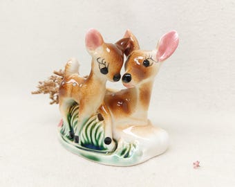 Vintage Animal Planter with Deer - 50s Colorful Plant pot - Small Vintage Planter - Retro Animal Decor - Ceramic Deer Planter