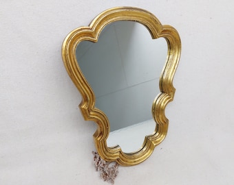 Small Gold Mirror Wood Frame 70s Art Curvy Rounded Frame