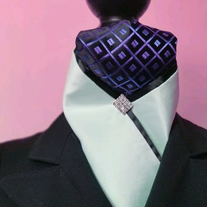Pre-tied stock tie with purple diamond and black insert.