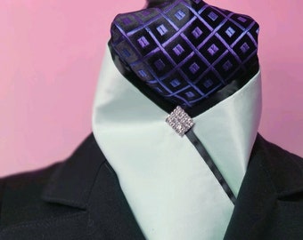 Pre-tied stock tie with purple diamond and black insert.