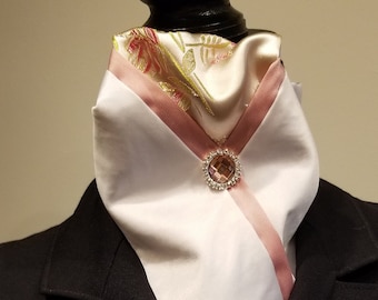 Pre-Tied contemporary stock tie with rose brocade insert