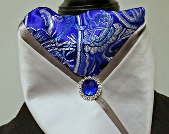 Pre-tied contemporary stock tie with royal & silver insert.