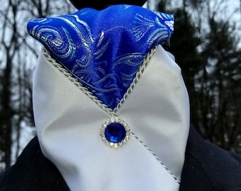 Pre-tied stock tie with royal & silver insert w silver braid