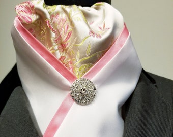Pre-Tied contemporary stock tie with pink brocade insert