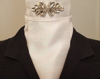 Simple elegant dressage tie white with crystal - silver, yellow gold, rose gold, or black