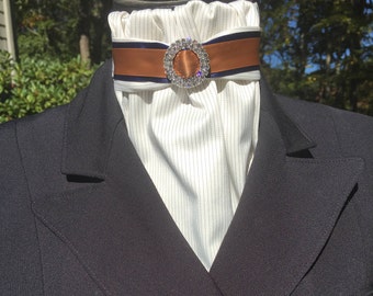 ivory stock tie with soft chocolate pinstripe - custom tabs