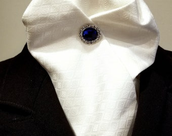 Pre-tied traditional style stock tie with colored crystal pin