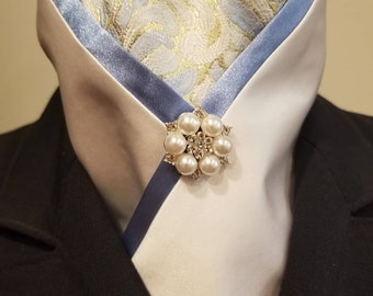 Pre-Tied contemporary stock tie with blue brocade insert