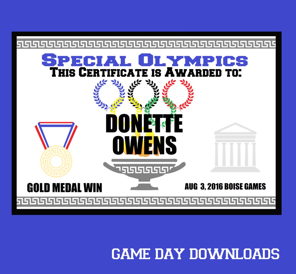 DIGITAL Special Olympics Award Certificate Diy EDITABLE PDF - Etsy