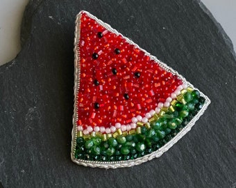 Watermelon beaded brooch, watermelon pin, handmade beadwork, beaded accessory, handmade jewelry, gift for her