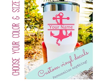 Nautical Anchor Decal, Anchor Name Sticker, Yeti Tumblers Cup Laptop Truck Car Window, Custom Nautical Beach Gift