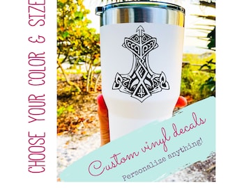 Custom Viking Vinyl Decal - Thors Hammer Decal - Thors Hammer Sticker - Great Mythology Scandinavian Heritage Norse Gift