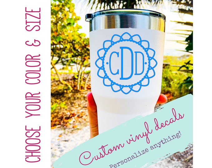 Custom Monogram Script Vinyl Decal - Personalized Initial Tumbler ...