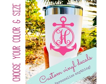Personalized Monogram Anchor Decal, Nautical Anchor Initial Name Sticker, Yeti Tumblers Cup Laptop Truck Car Window, Custom Nautical Gift 2