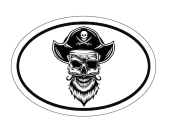 Oval Pirate Skull Vinyl Decal, Pirate Decals, Jolly Roger Bumper Sticker, for Tumblers, Laptops, Car Windows, Great Ocean Gift