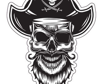 Pirate Skull Vinyl Decal, Pirate Decals, Jolly Roger Bumper Sticker, for Tumblers, Laptops, Car Windows, Great Ocean Gift