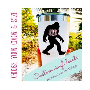 Calcomanía de bigfoot personalizada, pegatina de bigfoot, calcomanía Sasquatch, pegatina sasquatch, calcomanía de monograma bigfoot, pegatina de monograma bigfoot, calcomanía monograma