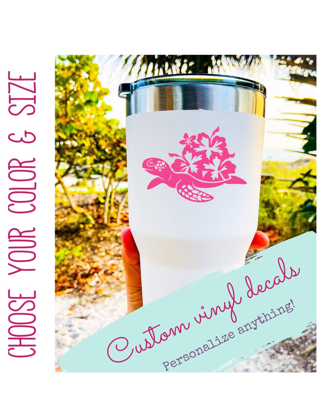 Turtlebox Custom Decal Custom Sea Turtle Decal - Sea Turtle Sticker - Hibiscus Sticker - Sea ...