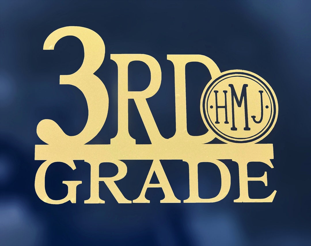 Custom Initial 3rd Grade Monogram Vinyl School Decal - Third Grade ...