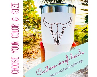 Cow Skull Vinyl Decal, Cowboy Sticker, Cups Yeti Tumblers Cars Truck Laptops - Country Western Gift - Cattle Skull Vinyl Sticker