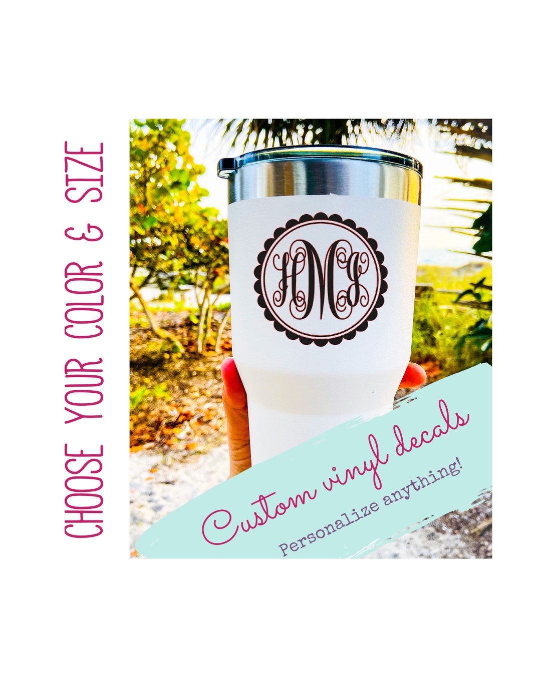 Custom Monogram Script Vinyl Decal Personalized Initial - Etsy