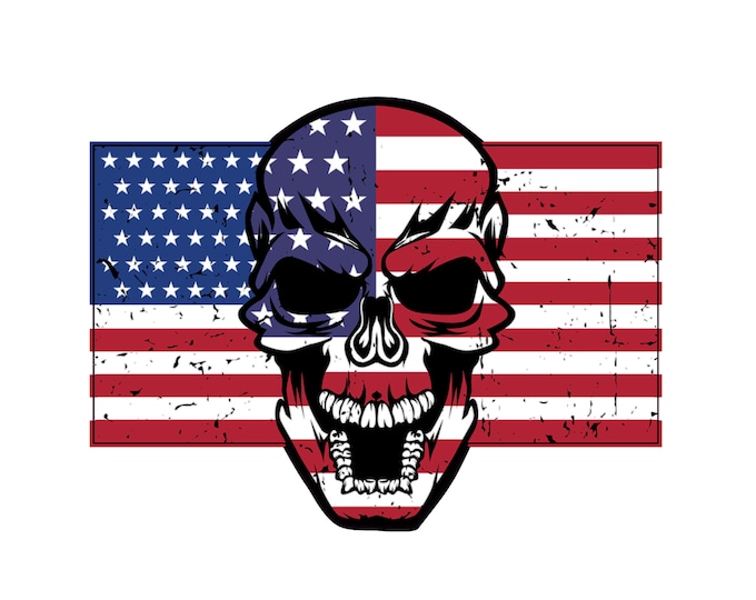 Set Of 4 Thin Red Line Skull & USA Flag Vinyl Decals - For Car, Truck Window Or Bumper