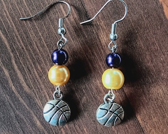 Los Angeles Lakers basketball earrings, nba earrings, sports earrings, basketball swag, nba gear, basketball wives earrings