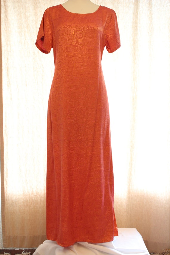 Vintage long orange Thai silk dress
